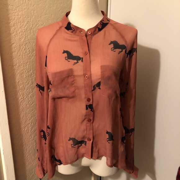 NEW Forever 21 button up blouse with horse patterns - Picture 1 of 11